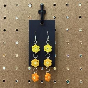 Yellow/Orange Flower Dangled Perler Bead Earrings